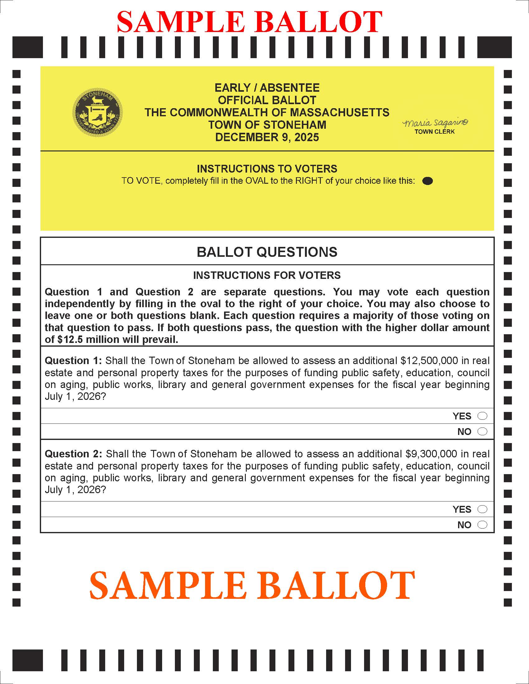 Sample ballot from Stoneham, MA showing tiered override questions